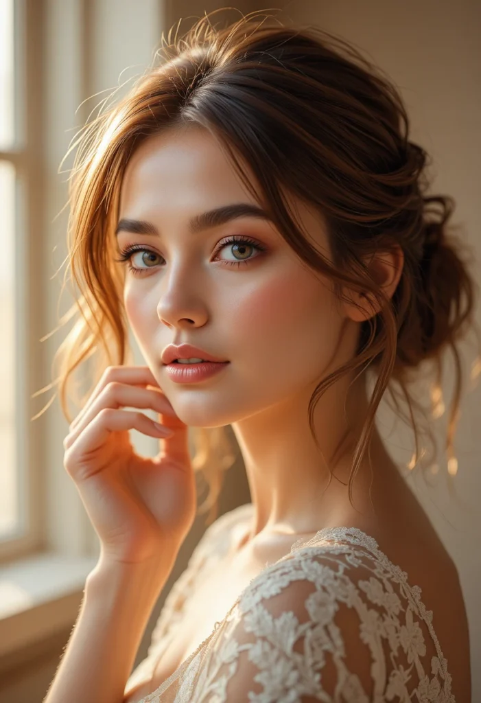 "Woman with thin hair styled in an easy, voluminous up-do hairstyle for instant lift and everyday confidence"