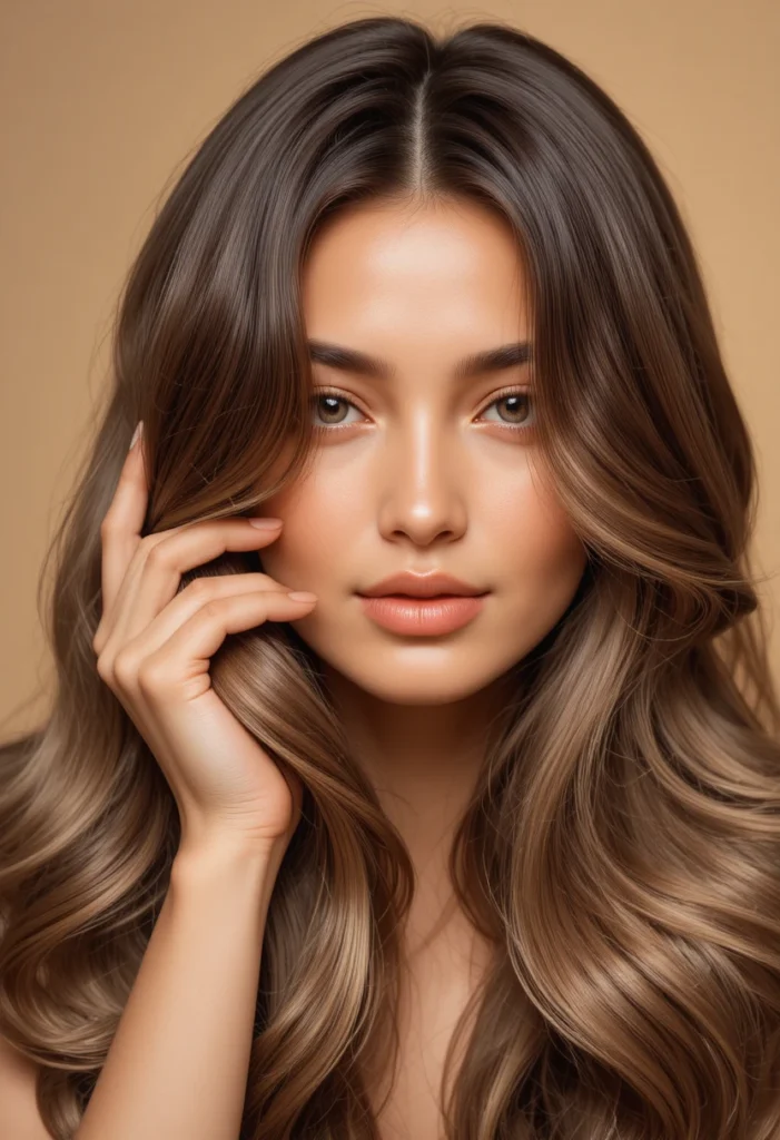 "Woman with strong, glossy, healthy hair showcasing the results of a protein treatment for hair restoration and resilience."