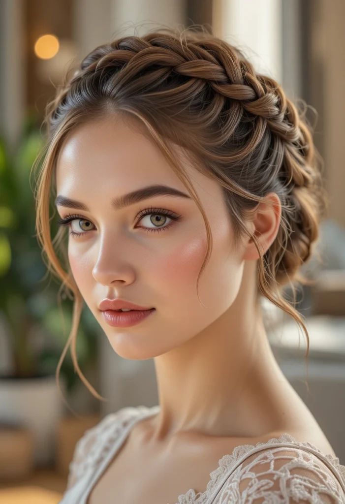 3. Side-Swept Rolled Chignon