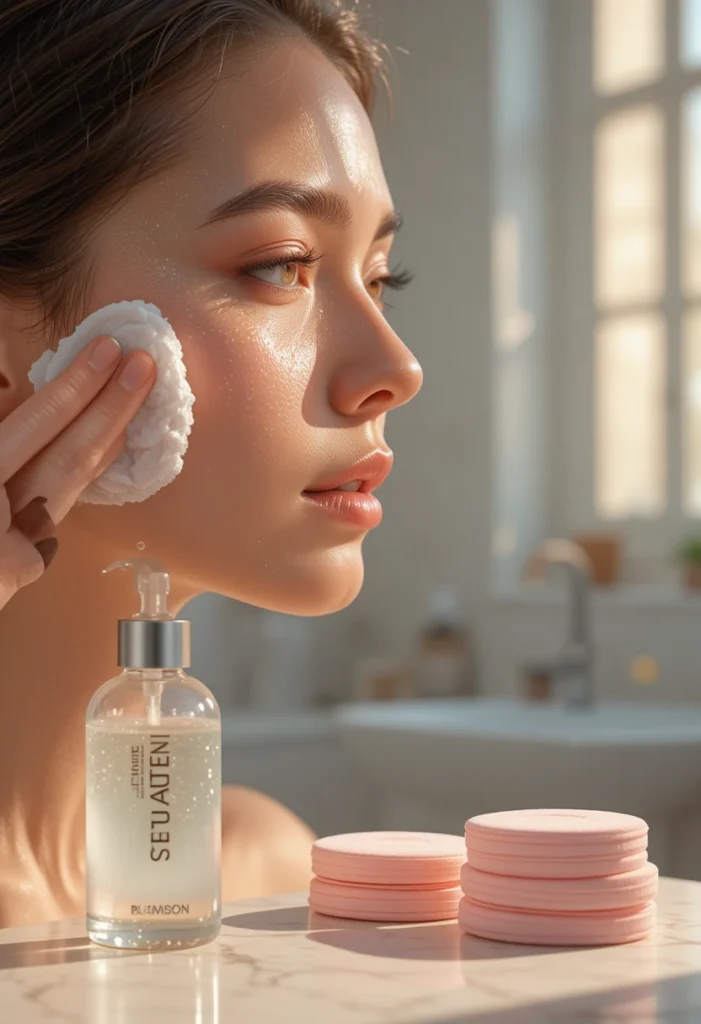 "Woman applying toner to glowing skin, showcasing the benefits of toner for a radiant, healthy complexion."