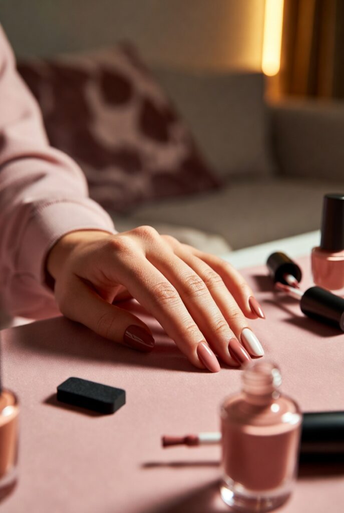Salon-worthy ombre nails tutorial at home showing a smooth gradient blend from deep rose to cream using the sponge blending technique.