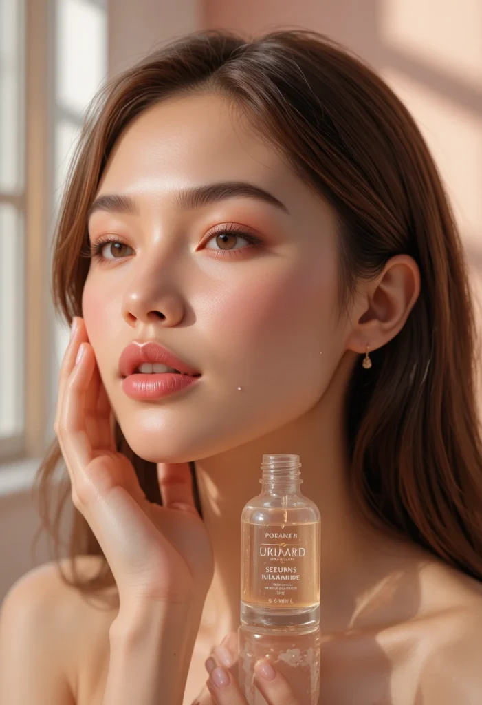 "Woman with clear, radiant skin illustrating the benefits of niacinamide for smoother texture, reduced pores, and a healthy glowing complexion."