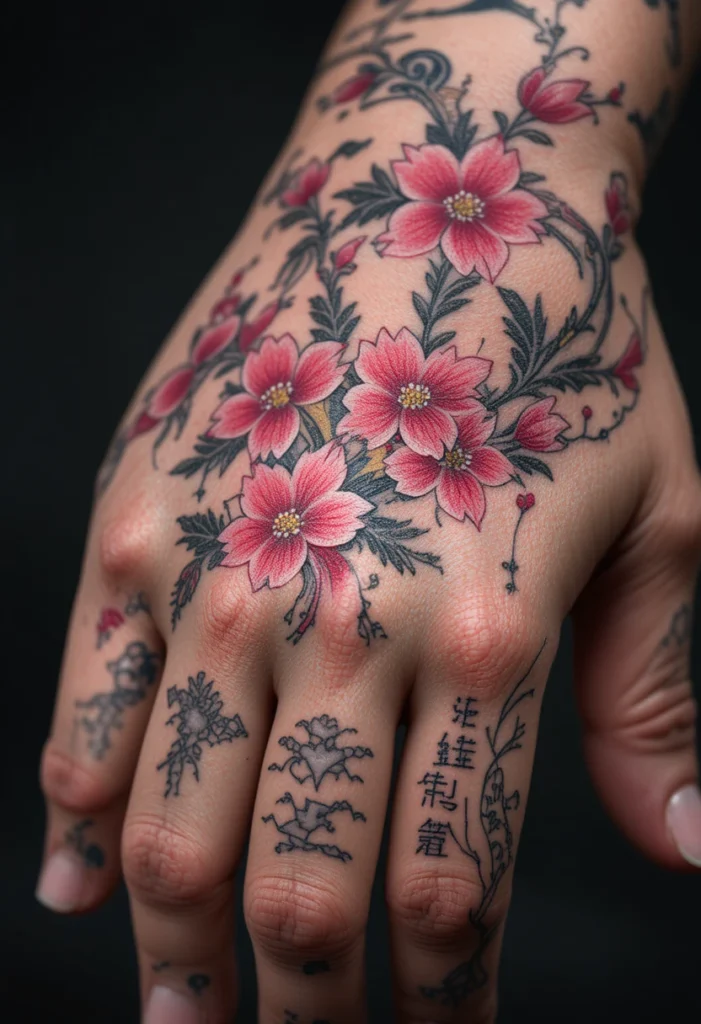 9. Traditional Japanese Irezumi Style Blossoms