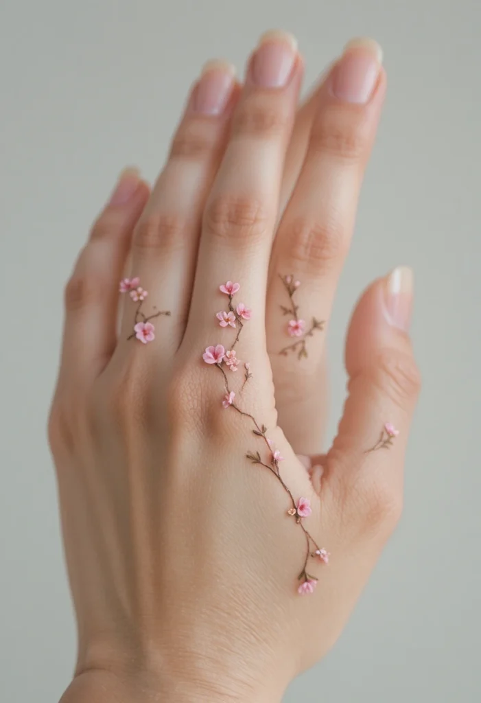 Collarbone Sakura with Floating Petals