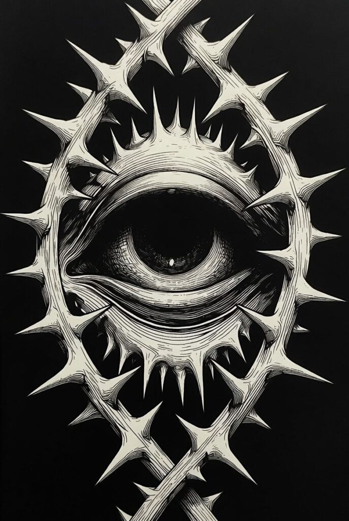 Thorned Bramble Framing an Empty Eye