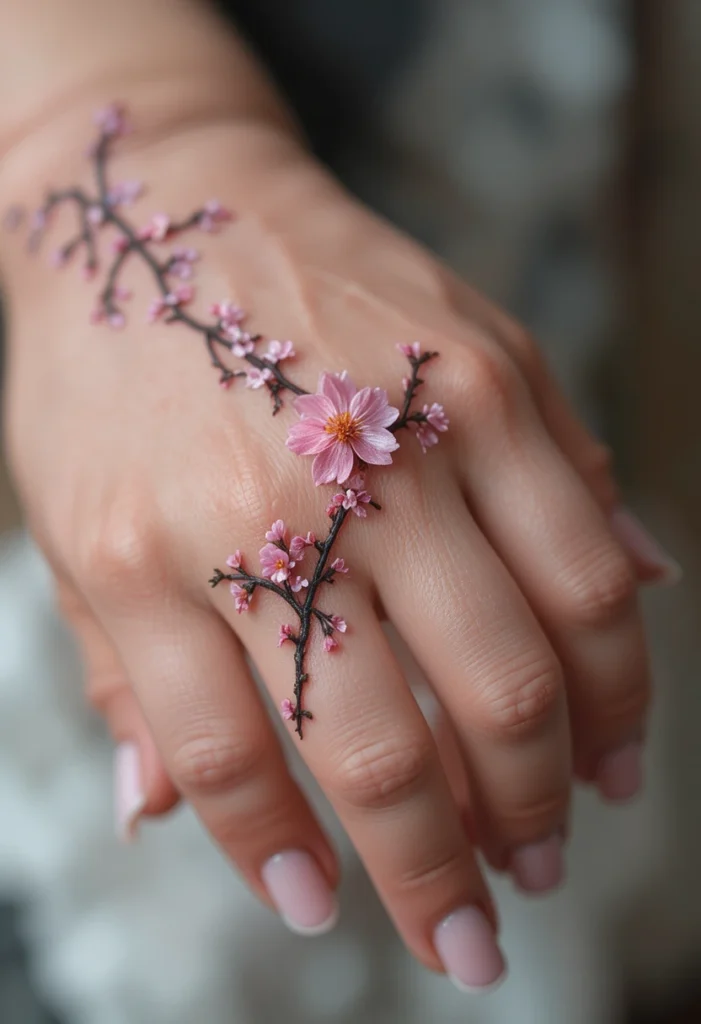 14. Branch with Blossoms Reaching Toward the Nails