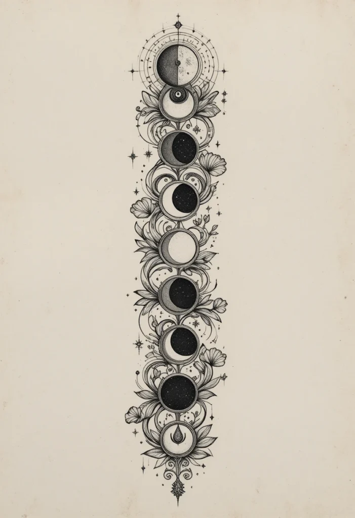 14. Cosmic Lily with Moon Phases on the Spine