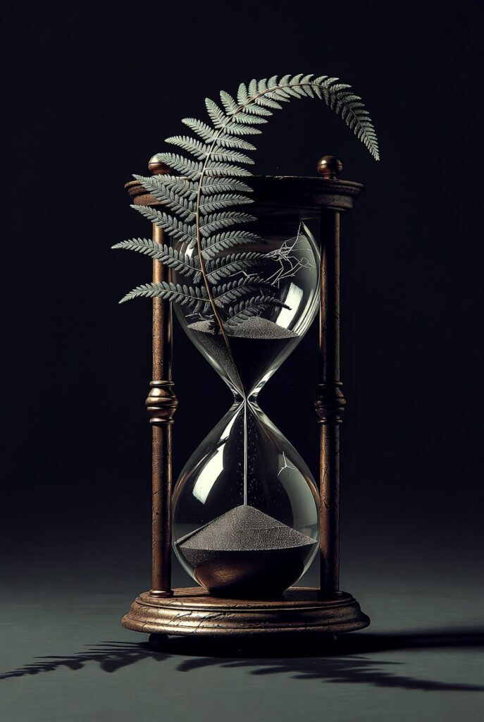 Fern Unfurling from a Cracked Hourglass