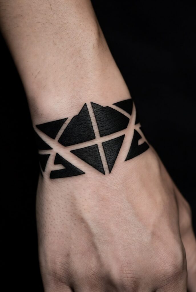 16. Solid Black Bracelet with Geometric Cutouts