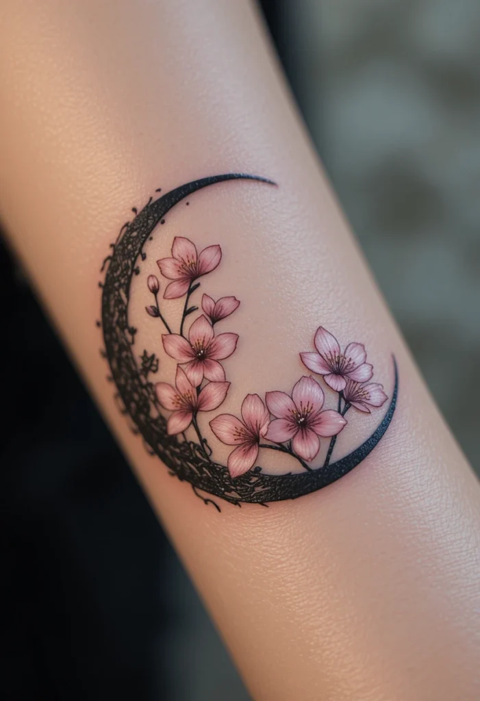 18. Blossoms Inside a Crescent Moon Frame