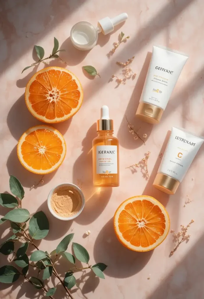 Woman with clear, radiant, even-toned skin following a daily skincare routine for dark spots using sunscreen, niacinamide, and retinoids to fade discoloration.