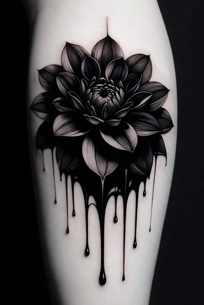 Black Dahlia with Dripping Ink