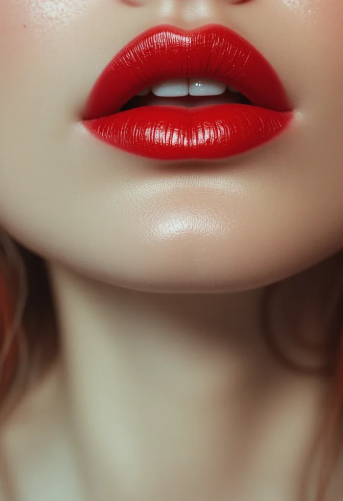 19. Red Lip Stained Over Nude Base