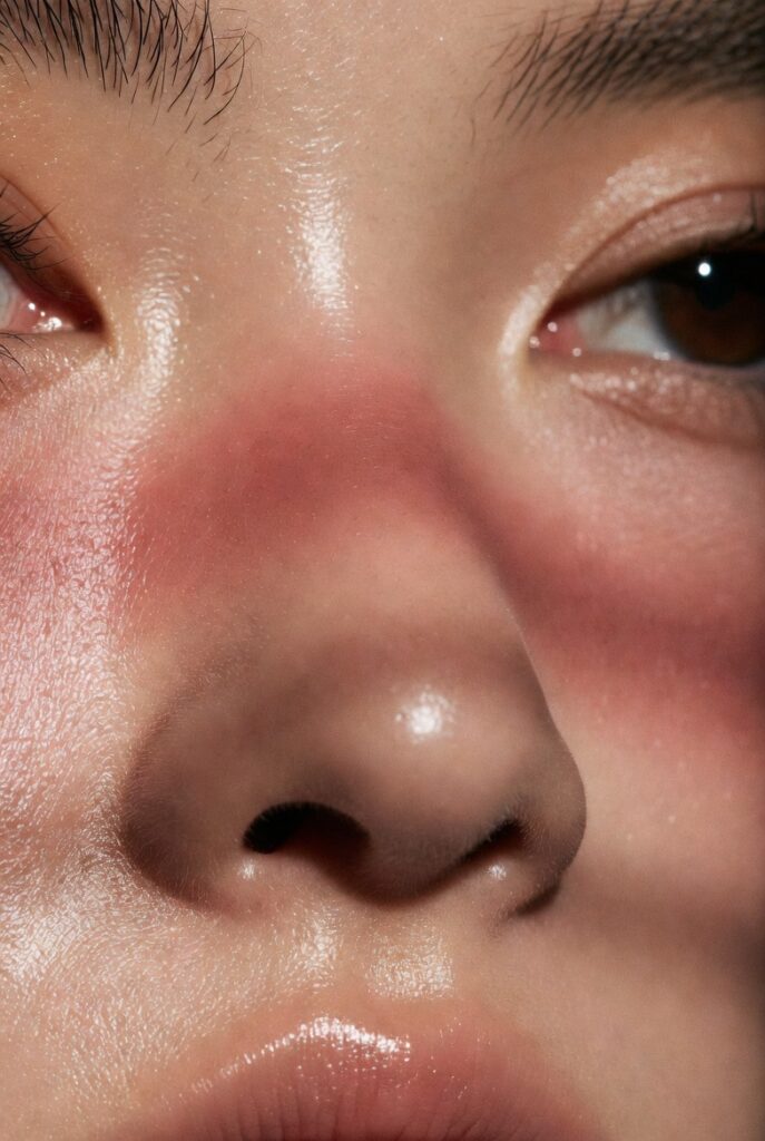 19. Blush Placed as a Soft Band Across the Nose Bridge