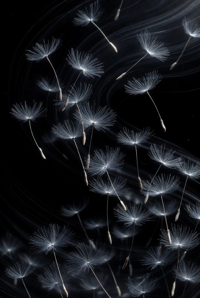 Dandelion Seeds Blowing into a Void