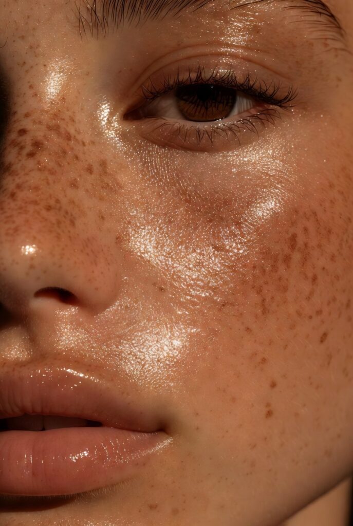 20. Glossy Freckles With a Cream Product
