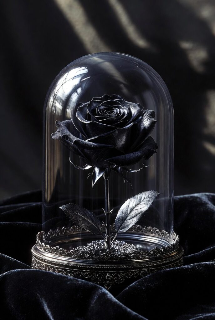 Black Rose Enclosed in a Glass Dome