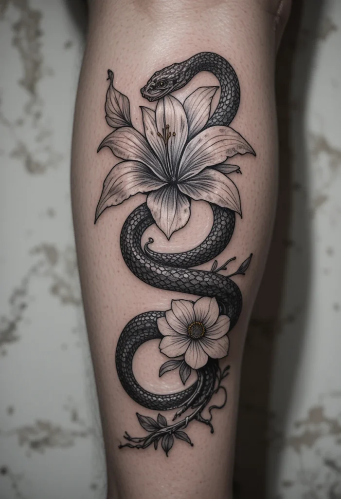 22. Lily and Snake Coiled on the Calf