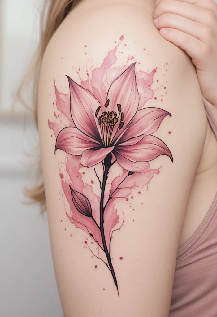 2. Watercolor Lily with Soft Pink Washes