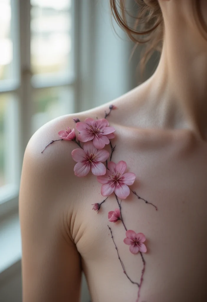 Watercolor Petals Falling Down the Shoulder Blade