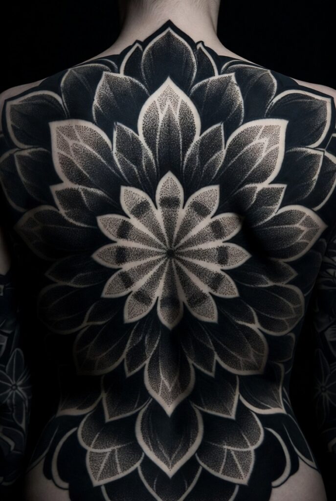 3. Dark Floral Mandala with Heavy Shading