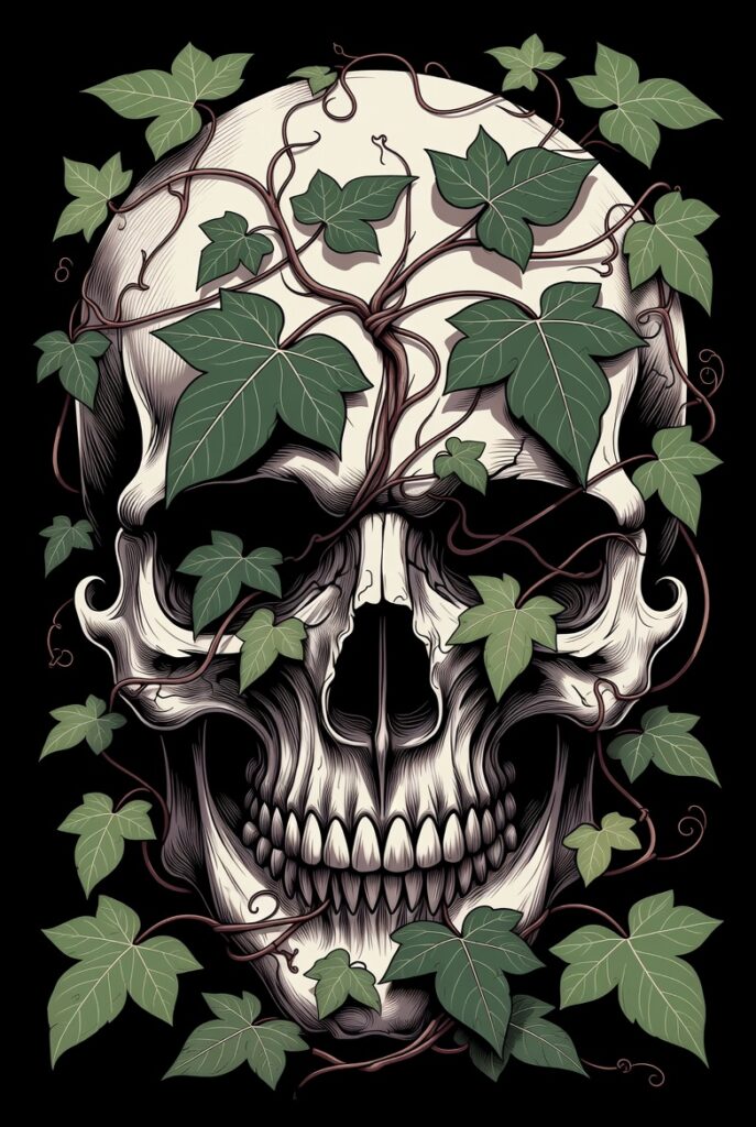 Poison Ivy Skull with Leafy Veins