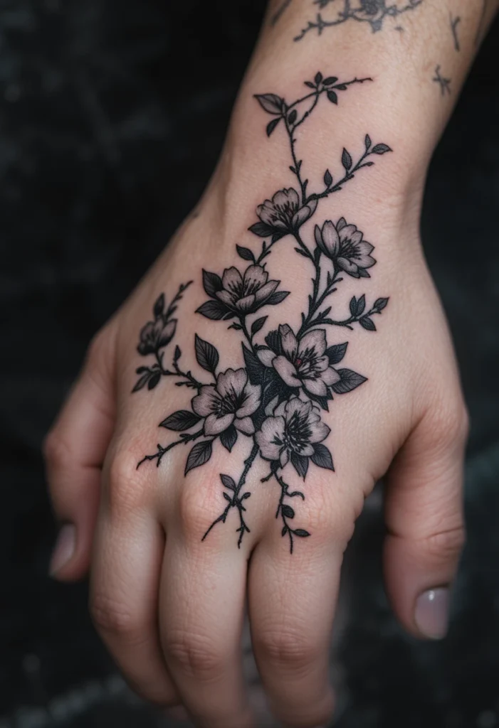 6. Negative Space Blossoms on Dark Ink Background