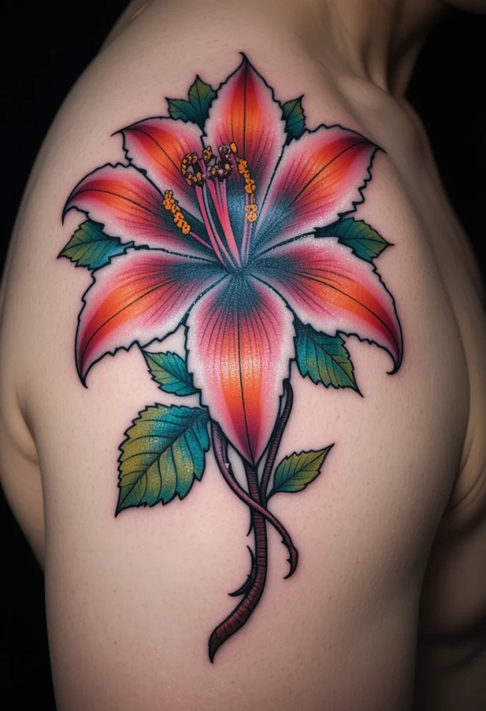 6. Stargazer Lily in Neo-Traditional Style
