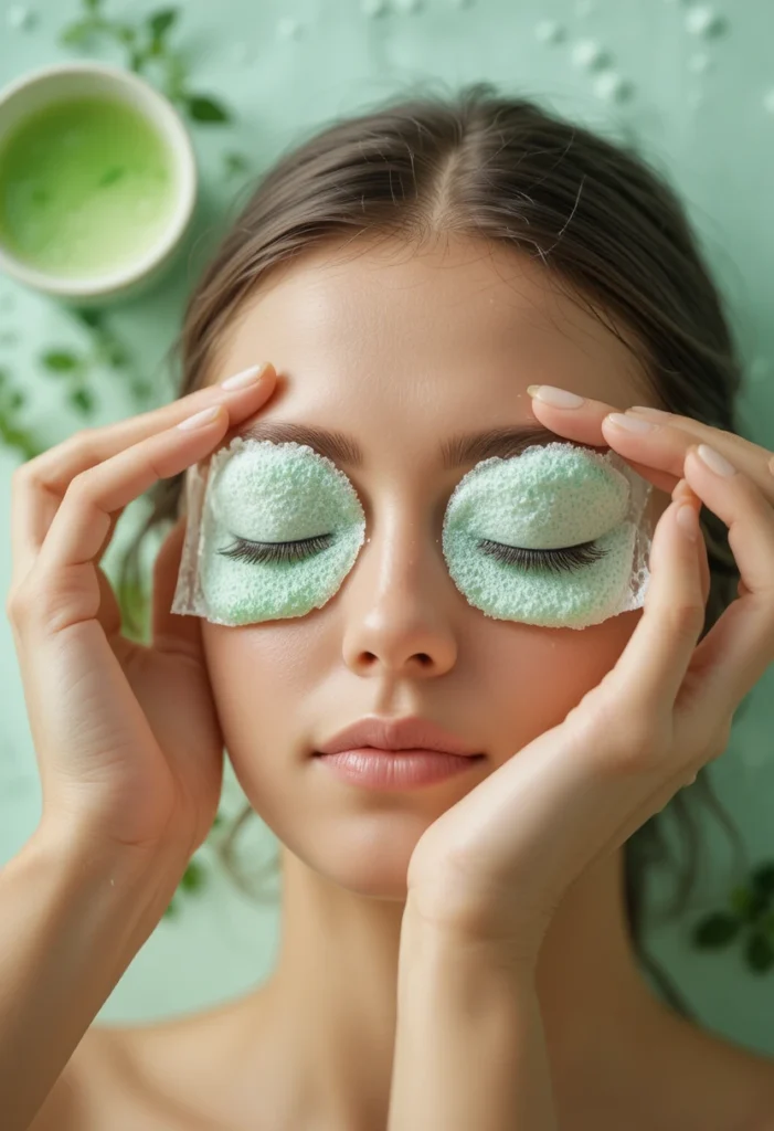 Pat on Cold Green Tea Bags for Puffy Eyes