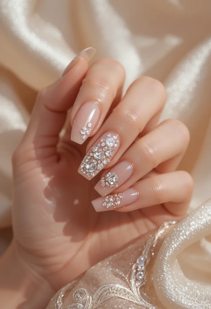 7. Crystal Embellished Accent Nails