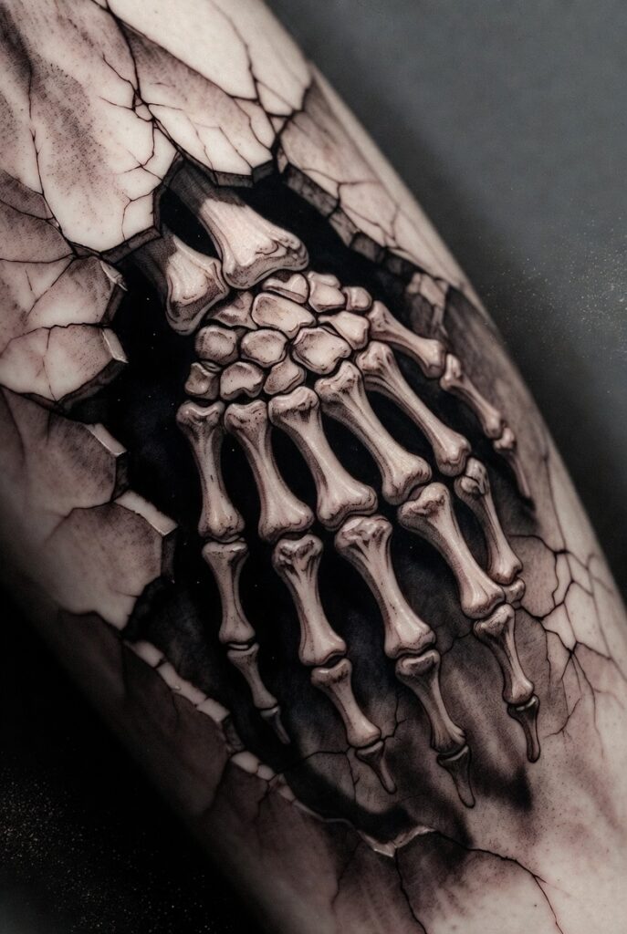8. Skeletal Hand Reaching Through Cracks